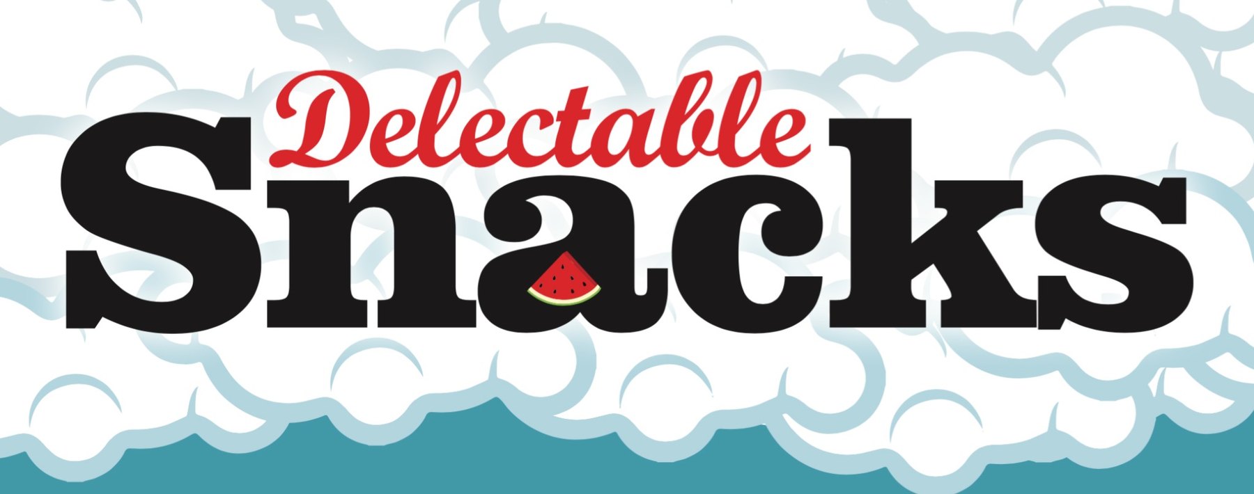 Delectable Snacks logo with cloud and fruit artwork