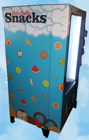 Left angle view of the Delectable Snacks vending machine