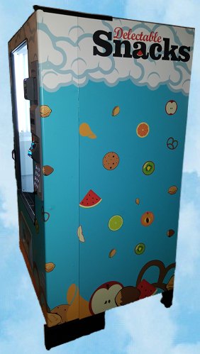 Right angle view of the Delectable Snacks vending machine
