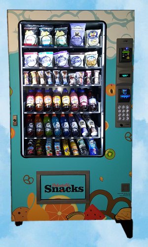 Front view of a Delectable Snacks vending machine